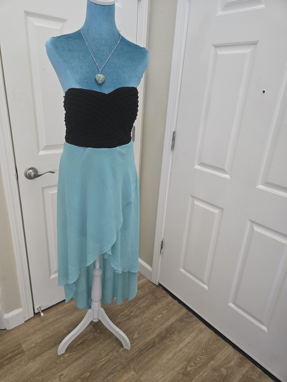 Strapless Black & Light Blue High-Low Dress